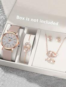 6件套女士优雅复古风格合金石英手表套装，搭配奢华水钻手链、项链、耳环和戒指。波西米亚风格。适合日常佩戴和派对装扮。生日礼物、节日礼物等。 - 灰色 - 查看 1