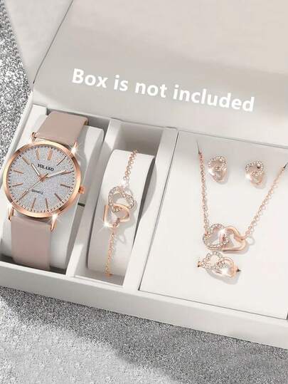 Juego de 6 piezas de relojes de cuarzo de estilo retro elegante para damas, con pulsera, collar, aretes y anillo de estilo bohemio con cristales de lujo. Adecuado para uso diario y atuendo de fiesta. Regalos de cumpleaños, regalos festivos, etc.