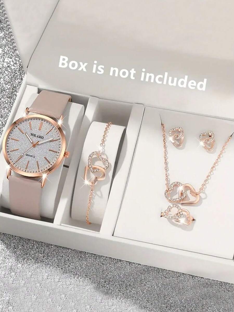 6件套女士优雅复古风格合金石英手表套装，搭配奢华水钻手链、项链、耳环和戒指。波西米亚风格。适合日常佩戴和派对装扮。生日礼物、节日礼物等。 - 灰色 - 查看 1