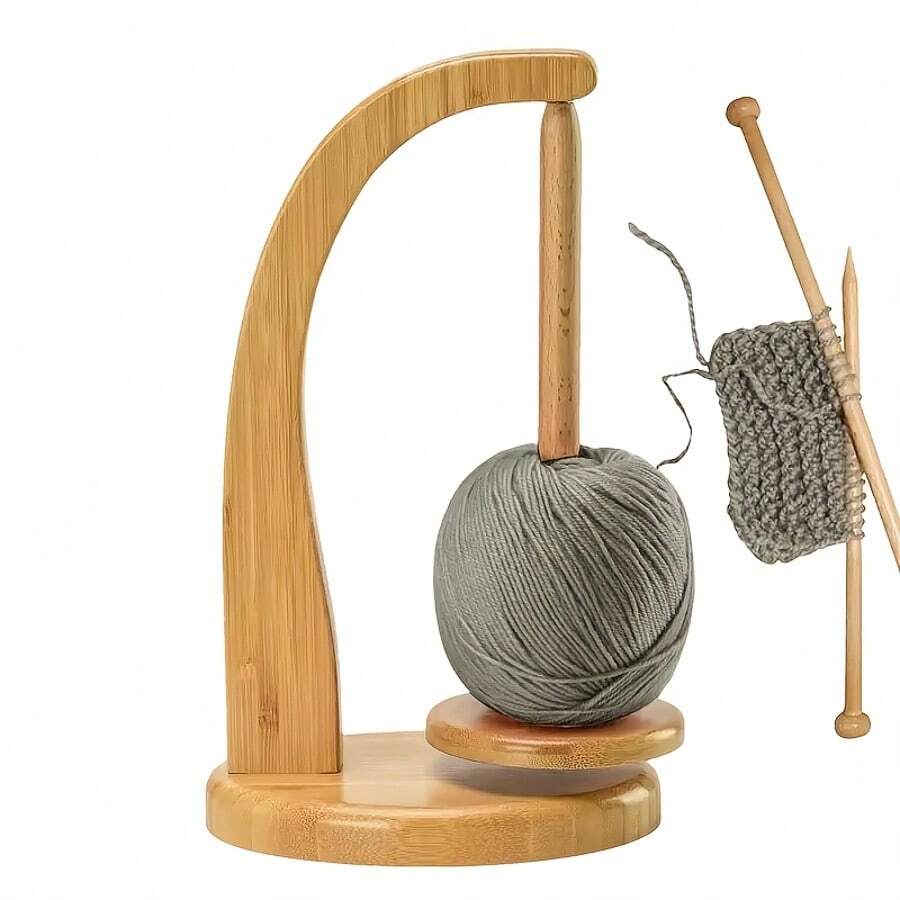 Wooden Yarn Bowl Stand - Adjustable Single-Spool Knitting/Crochet Holder With Stable Base (17.5*18cm)