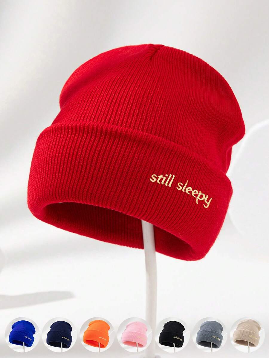 1 Piece Of Men's And Women's Autumn/Winter Letter Slogan Embroidered With Red Multi-Color Warm, Comfortable, Elastic, Warm, Outdoor Casual And Fashionable Knitted Hat, Woolen Hat, Pullover Hat Suitable For Daily Use, Versatile, Simple And Popular, Winter Hat Women Winter Man Men Winter Head Bonets For Men Winter Men Winter Caps Winter Cap - A - View 1