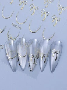 2 miếng dán móng tay hình nơ lãng mạn, màu vàng, bạc, mạ crôm, kiểu Pháp, trang trí móng tay 3D tự dính, phù hợp cho phụ nữ và bé gái, ngày Valentine, móng tay đám cưới. - Nhiều màu - Xem 4