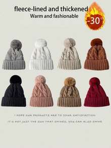 1 Piece - Women's Casual Winter Warm Knitted Hat, Large Leather Hat, Solid Color, Suitable For Outdoor Cycling, Clothing Matching, Fashionable And Personalized, Casual And Elegant Retro Street Style, Polyester Fiber, Christmas, Perfect Winter Gift, Christmas Gift, Birthday Gift For Family, Friends, And Classmates - Nhiều màu - Xem 2