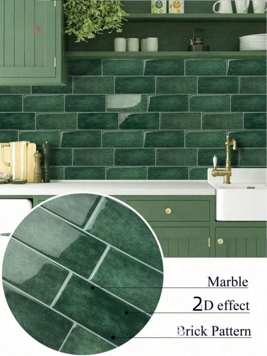 Waterproof Brick Pattern 3D Textured Wall Panels DIY Tiles,Removable Self Adhesive Wall Tile Sticker Kitchen Bathroom Backsplash For Festival Layout - Dark Green - View 1