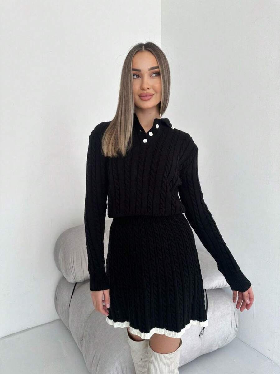Women Sports Sweater Co-Ords - Black - View 1