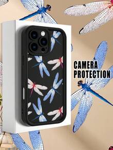Funda de teléfono minimalista y gruesa a prueba de caídas, diseño con libélulas coloridas en estilo natural, look elegante y fresco, protección para cámara, ideal para mujeres, regalo perfecto para fiestas de verano, compatible con Apple 17/16/15/14/13/12/11/Pro/ProMax,compatible con Galaxy A34/A35/A54/A55,Galaxy S20/S21/S22/S23/S24/S25 Ultra/Plus,compatible con Moto/Galaxy/Redmi/Honor/OPPO Soft - Negro - Ver 2