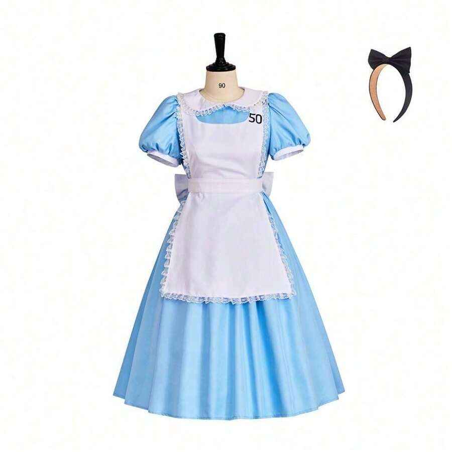 Adult Alice In Wonderland Cosplay Costume With Japanese Anime Maid Outfit For Halloween - 藍色 - 查看 1