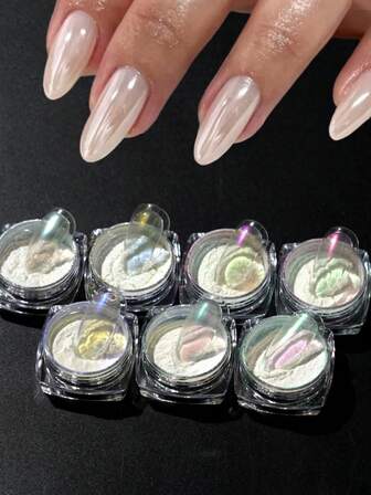 7 färger nagelglitterset, Y2K holografiskt kromnagelpulver med glänsande pärleffekt, nagelkonsttillbehör, nagelberlockdekoration