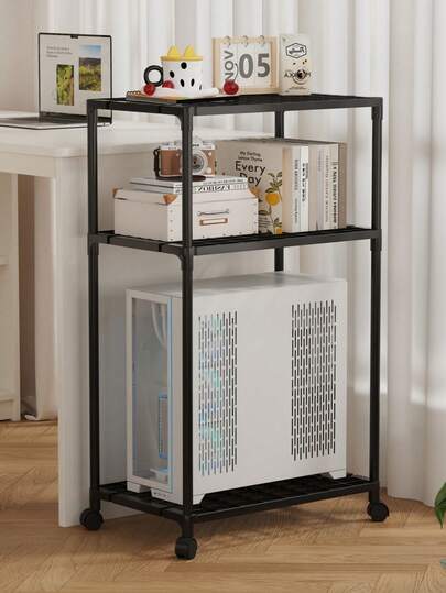 1个多功能滚动式电脑主机架，1-3层桌面收纳整理架，重型置物架，适用于电脑主机和办公用品