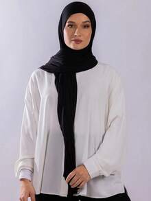 1件装速戴针织头巾，采用柔软透气、不易起球的面料制成。系带式头巾。适合穆斯林全年日常佩戴。 - 黑色 - 查看 5