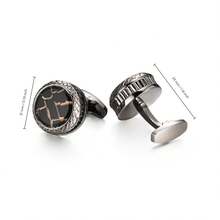 1 Pair Black & Brown Striped Enamel Thick Round Copper Alloy Angled Cufflinks, Fashion For Men's Shirt & Suit, Party & Gathering - Black - View 4