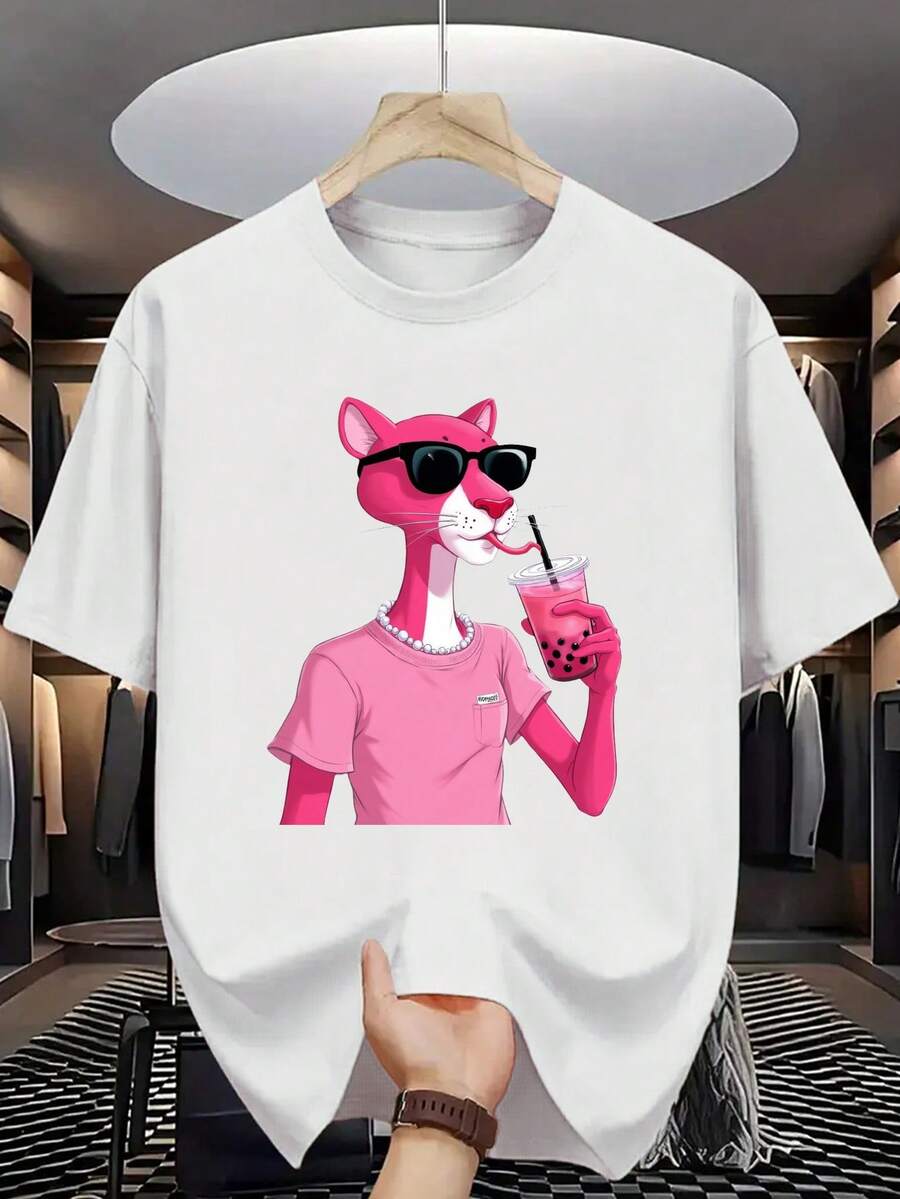 Camiseta de Algodón 100% para Hombre - Manga Corta, Cuello Redondo, Estampado Digital, Cómoda para Todas las Estaciones, Lavable a Máquina, Ideal para Salidas Diarias, Cuello Redondo, Diseño Circular, Camiseta Casual de Verano T-shirt Bold retro-style logo with "HANNA MONTAL" in yellow and purple outlined in - Blanco - Ver 1