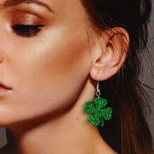 1 Pasang Anting Hijau Baru, Perhiasan Akrilik Bentuk Topi dan Daun Semanggi untuk Hari St. Patrick - Hijau - View 6