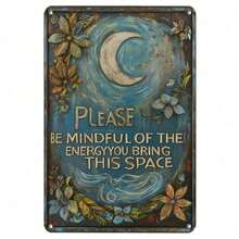 Vintage Crescent Moon Wall Art 8x12 Inch Retro Metal Sign With Floral Quote Rustic Home Decor For Bar Cafe Garage Mindful Energy - 彩色 - 查看 2
