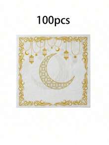 10/20/30/50/60/80/100 piezas Servilletas de papel desechables con tema de la luna y Ramadán - Doble capa - Ideal para fiestas de Ramadán y decoración de mesa festiva, también adecuado para la cocina, el comedor y la decoración del Festival de Mediados de Otoño - Multicolor - Ver 17