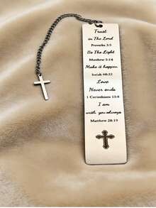 1pc Stainless Steel Bookmark "Christian Scripture Stainless Steel Bookmark Heart-Shaped Pendant Charm 'Trust In The Lord + Love Never Fails' Scripture Engraved Fellowship Church Small Gift" - SQ40 - View 8