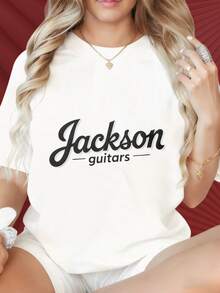 Women's T-Shirts With Round Neck And Short Sleeves Have Interesting Printed Patterns. Jackson Guitars Logo Black T Shirt Women Casual Short Sleeve Top Fashion Graphic Tee Music Band ApparelSuitable For Christmas Partysports Activitiesholiday Partiesoutingssports And Other Holiday Gifts (220g). - 白色 - 查看 2