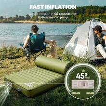 Colchoneta de dormir autoinflable para camping de 4 pulgadas de grosor con bomba integrada, espuma aislante con valor R9.5, colchón de aire portátil para mochileros, tiendas de campaña y actividades al aire libre - Verde - Ver 3