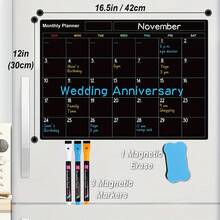 6pcs Magnetic Dry Erase Boards, Refrigerator Monthly Calendar Planner Blackboard - Kitchen Office Home Planning Whiteboard - Black [Pen and Eraser Colors Are Random] - View 5