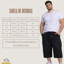 Bermuda Cargo Masculina Plus Size G1 Ao G4 Sarja Algodão - Preto - Visão 3