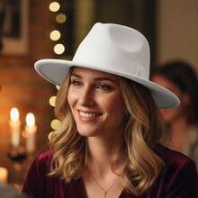 Women Men Top Hat, Vintage Elegant Soft Wide Brim Hat Jazz Hats For Casual Party - 白色 - 查看 5