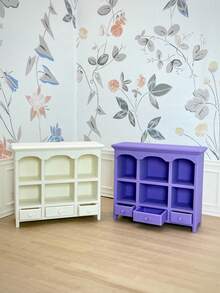 娃娃屋橱柜架，迷你书架酒柜餐具柜，白色和紫色带抽屉柜，餐桌卧室书房迷你装饰，摄影小模型 - 彩色 - 查看 1