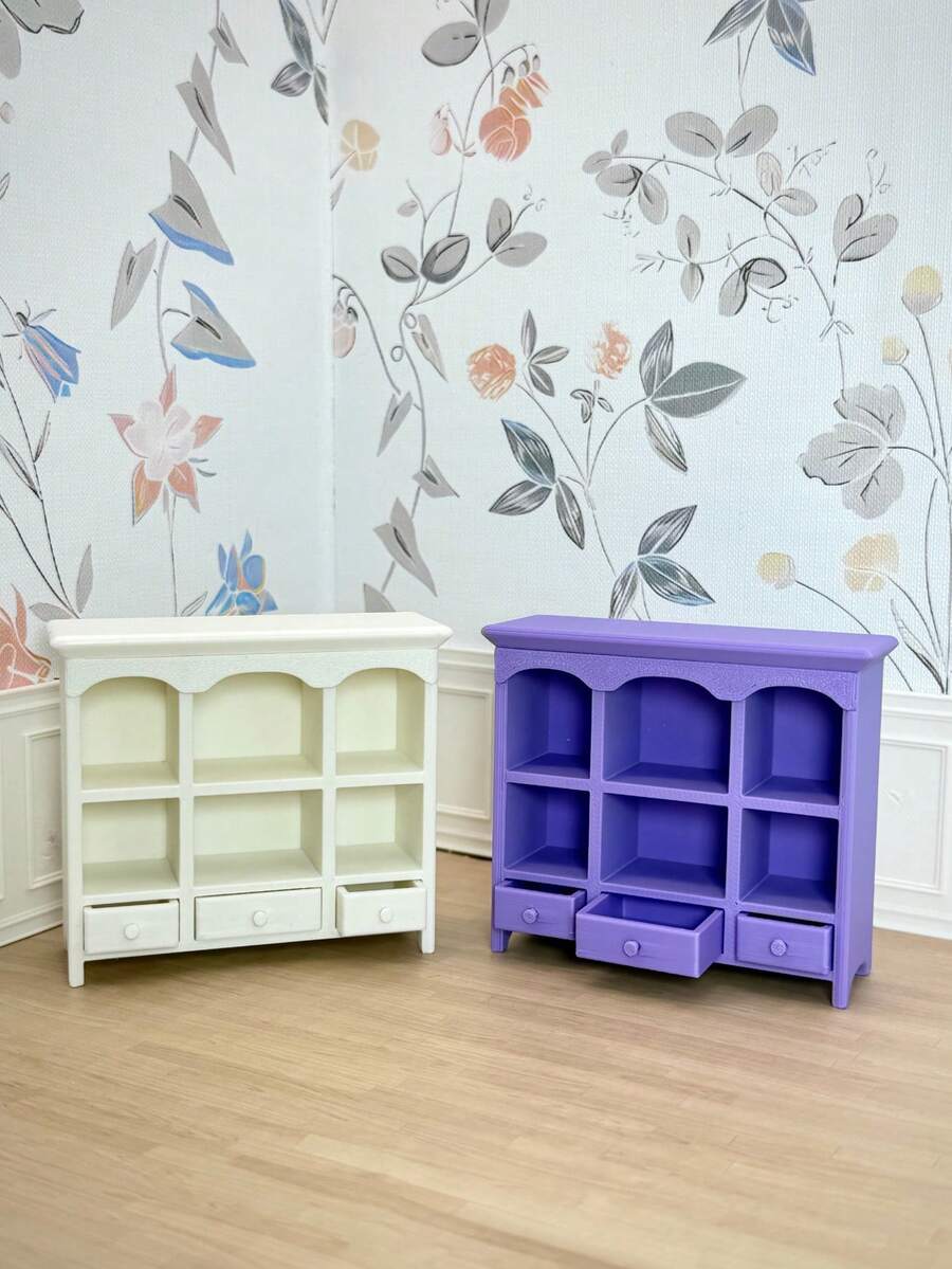 娃娃屋橱柜架，迷你书架酒柜餐具柜，白色和紫色带抽屉柜，餐桌卧室书房迷你装饰，摄影小模型 - 彩色 - 查看 1