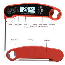 Termómetro de cocina multifuncional y abridor de botellas; adecuado para hornear, asar y medir la temperatura del agua; termómetro para carne; termómetro de cocción ultrarrápido. - Rojo - Ver 5