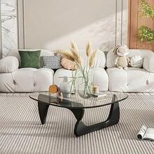 Living Room Coffee Table - A Triangular Glass Coffee Table With A Wooden Base. Abstract Dining Table, Study Room, Office, Hotel Balcony (Walnut TransparentWoodBlack Tea Table), Versatile And Comfortable - Black - View 6