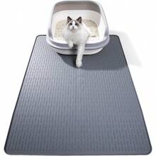 Silicone Cat Litter Mat, 28x20 In Waterproof Litter Box Mat Cats Feeding Mats With Raised Edges, Quick Clean Desig (Grey) - 28"D x 20"R - Xem 1