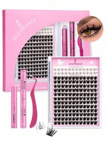 280片D型卷翘簇状假睫毛嫁接套装，DIY假睫毛嫁接套装，9-16mm 30D 40D 50D单根假睫毛，包含睫毛胶水、封层剂、镊子、卸除工具，供个人使用（9-16mm，套装） - 黑色 - 查看 8