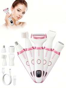 Women's Electric Shaver, Wet & Dry Use, 5-In-1 Bikini Trimmer, Suitable For Face, Nose, Eyebrows, Arms, Armpits, Legs And Intimate Areas, Painless Hair Removal - Multicolor - View 1