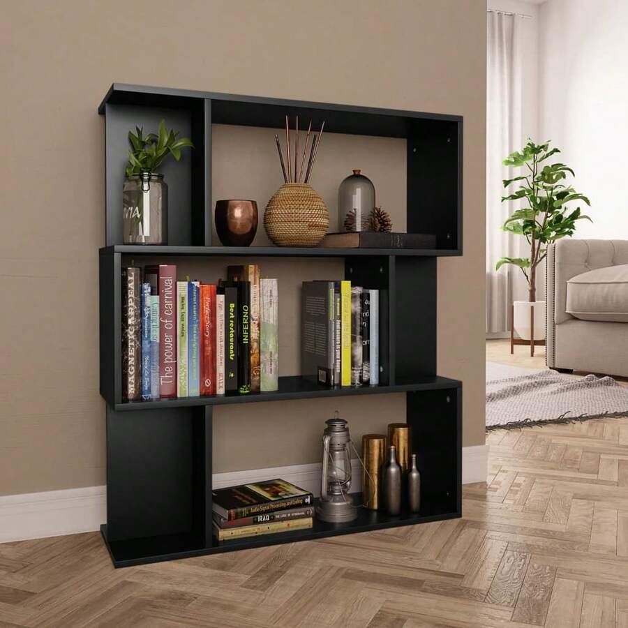 Larryhot Estantería/divisor madera contrachapada negro 80x24x96 cm, Fácil de montar, elegante y hermoso, y conveniente para almacenar artículos, es una opción ideal para el almacenamiento y la decoración del hogar. - Negro - Ver 1