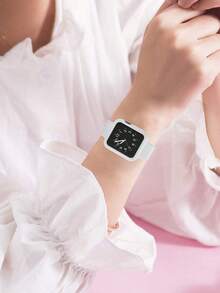 4pcs/Set Women Men Fashionable Casual Soft Silicone Watch Case Hollow Out Anti-Fall Protector Cover, For Apple Watch Case 40/41/42/44/45/46/49mm, For Apple Watch Series Ultra/SE/11/10/9/8/7/6/5/4, Intelligent Watch Case Accessories - Hollowed-out Starlight Color + White + Black + Pink - View 9