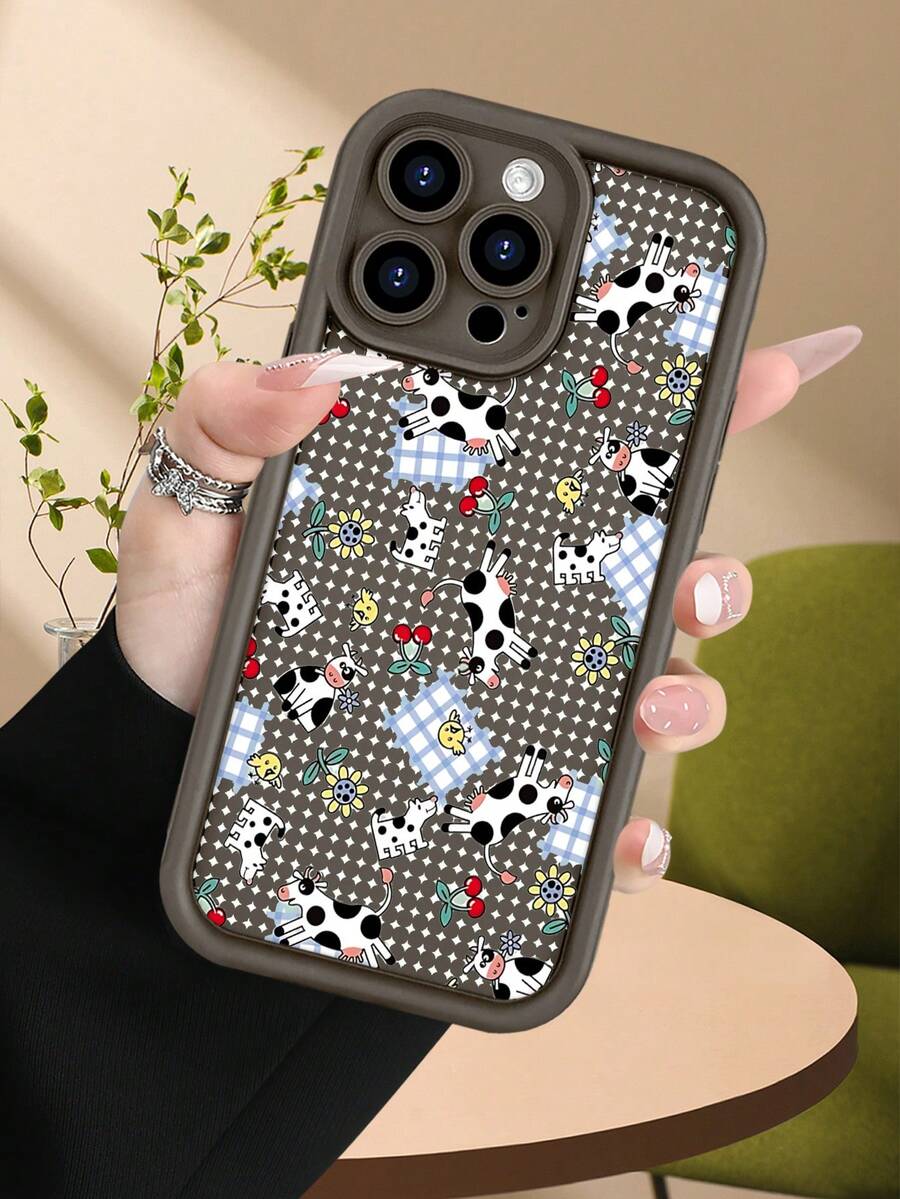 Funda de teléfono minimalista y gruesa a prueba de caídas, diseño con vacas divertidas y frutas en estilo campestre, look lúdico y fresco, protección para cámara, ideal para mujeres, regalo perfecto para fiestas temáticas, compatible con Apple 17/16/15/14/13/12/11/Pro/ProMax,compatible con Galaxy A34/A35/A54/A55,Galaxy S20/S21/S22/S23/S24/S25 Ultra/Plus,compatible con Moto/Galaxy/Redmi/Honor/OPPO Soft - Marrón - Ver 1