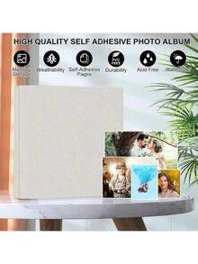 Álbum de fotos autoadhesivo 11x10,6, álbum de recortes, 40 páginas, cubierta de lino, álbum de fotos DIY con bolígrafo metálico y accesorios de bricolaje HE8Z - Marrón - Ver 7