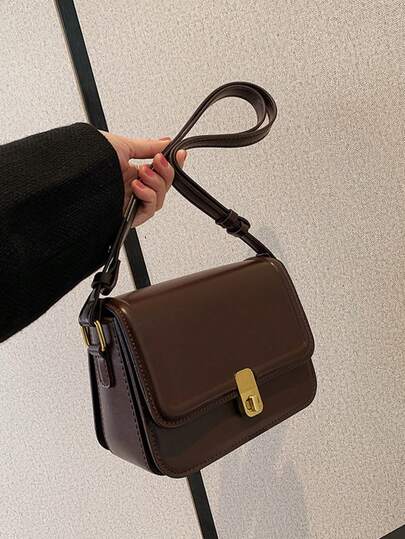 1pc Fashionable Solid Color Trim Minimalist Shoulder Square Bag