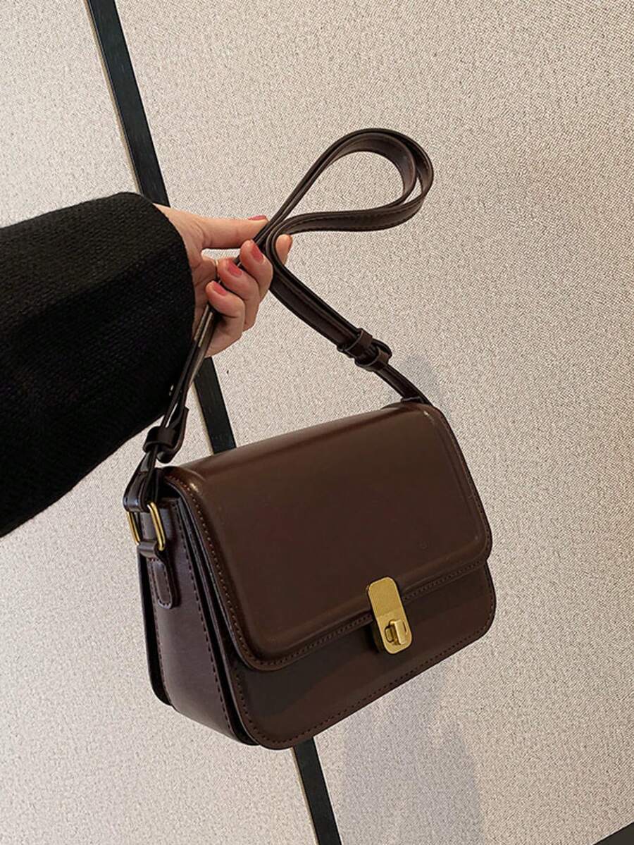 1pc Fashionable Solid Color Trim Minimalist Shoulder Square Bag