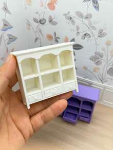 娃娃屋橱柜架，迷你书架酒柜餐具柜，白色和紫色带抽屉柜，餐桌卧室书房迷你装饰，摄影小模型 - 彩色 - 查看 6