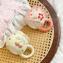 2 chiếc cốc cà phê gốm sứ thủ công sáng tạo với họa tiết hoa mai và hoa anh đào dập nổi. - Nhiều màu - Xem 1