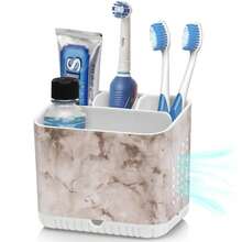 Toothbrush Holders For Bathrooms,  Electric Toothbrush And Toothpaste Holder, Toothbrush Caddy Organizer, 4 Slots Tooth Brushing Stand For Bathroom Organizer Countertop (White Marble),WhiteMarbleGrain - 白色大理石紋理 - 查看 1