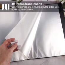 40个口袋，双面设计，可容纳80页乐谱，A4尺寸，吉他乐谱文件夹，数据乐谱文件袋，5孔乐谱文件夹，钢琴乐谱文件夹，插入式文件夹，音符图案设计，便携防水防尘，适用于音乐家练习、演出、音乐会、办公、学校、学习等场合，可用作文具、派对礼物、返校礼物、情人节礼物、音乐礼物、办公用品、文具礼物、生日礼物、吉他礼物，方便整理和保护您的乐谱和文件。 - 黑色 - 查看 7