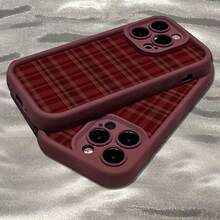1个TPU材质经典复古格子图案手机壳，兼容 17 Pro Max/16/15/14/13/12/11/X/XR/XS Max/7G/8 Plus，送给妻子、女友、闺蜜的绝佳礼物 - 紅色 - 查看 2