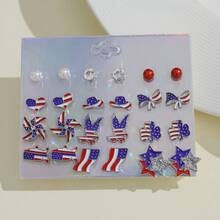 12 Pairs Of Red And Blue Star Element Earrings Set, Heart, Star, And Letter Earrings Combination, Everyday Accessories - Multicolor - View 1