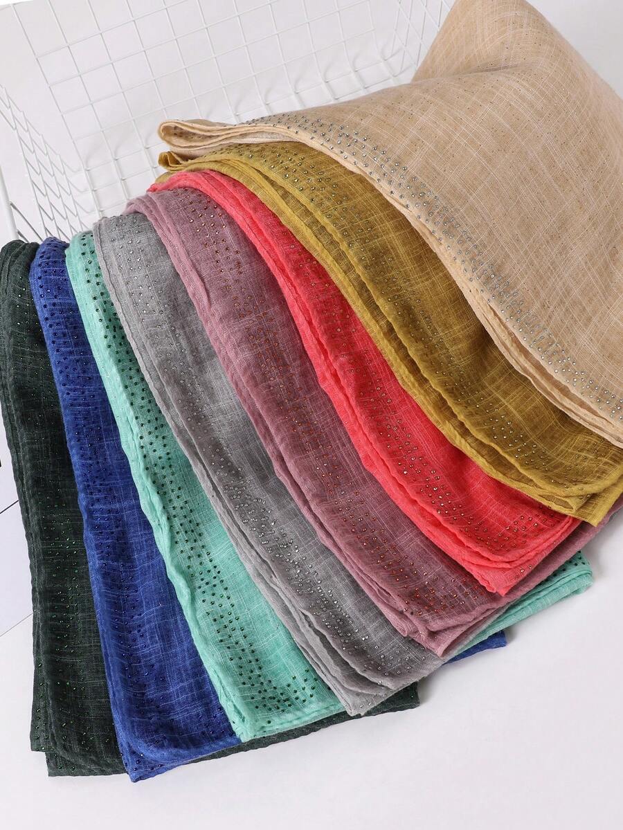 Elegant New Textured Breathable Fashion Luxurious Heavy Rhinestone Glitter Shimmer Hijab Scarf - Multicolor - View 1