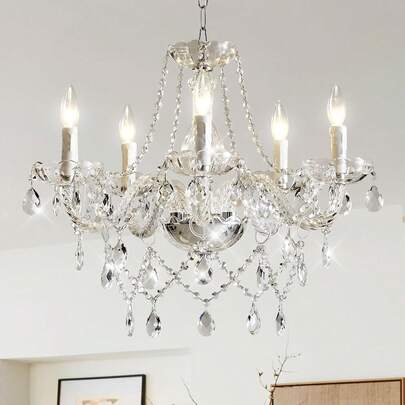 Lámpara de techo moderna, Lámparas de cristal de 5 luces, Adecuada para decoración de techo interior en sala de estar, Dormitorio, Cocina, Comedor (Blanco)