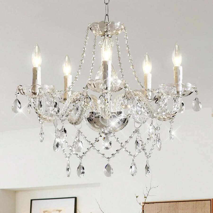 Lámpara de techo moderna, Lámparas de cristal de 5 luces, Adecuada para decoración de techo interior en sala de estar, Dormitorio, Cocina, Comedor (Blanco) - luz blanca - Ver 1