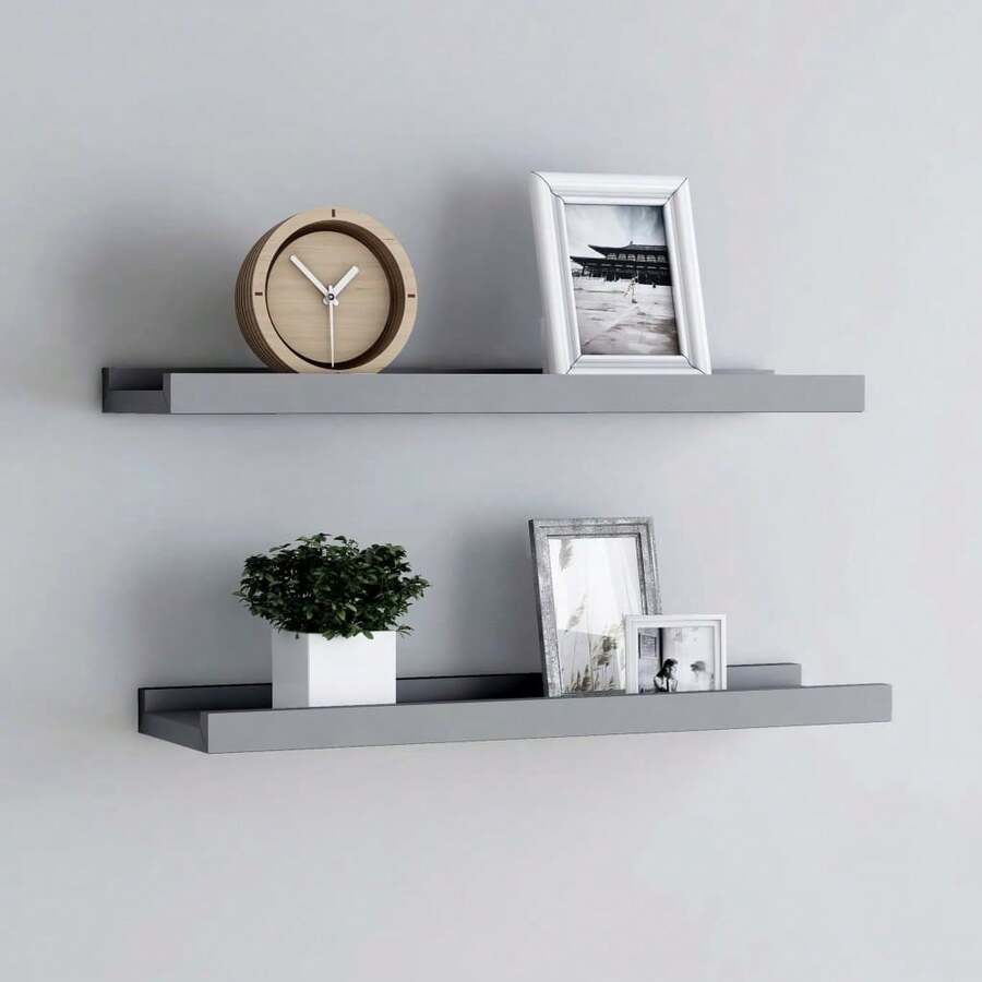 Larryhot Mensole Loggia per Foto 2 pz Grigie 60x9x3 cm in MDF, Facile da assemblare, dall'estetica elegante e raffinata, pratica per riporre gli oggetti, la scelta ideale per l'organizzazione e la decorazione domestica - Grigio - Visualizzare 1