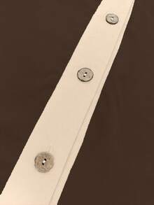 Women's Elegant Colorblock Short Sleeve Button Front Dress, Suitable For Commute/Work/Vacation, Spring/Summer - Coffee Brown - View 6