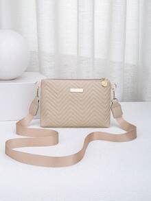 Women's Fashion Rhombus Woven Metallic Shiny, Chain Shoulder Crossbody Bag - Apricot - View 8